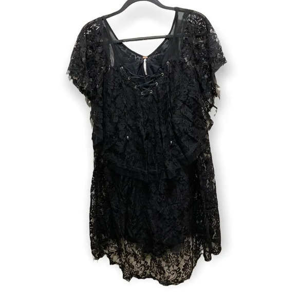 FREE PEOPLE Hill Country Lace Up Black Dress Witchy Goth Alt Extra Small XS - Picture 1 of 8
